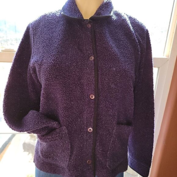 LL Bean vintage dark purple sherpa sweater - Picture 1 of 4